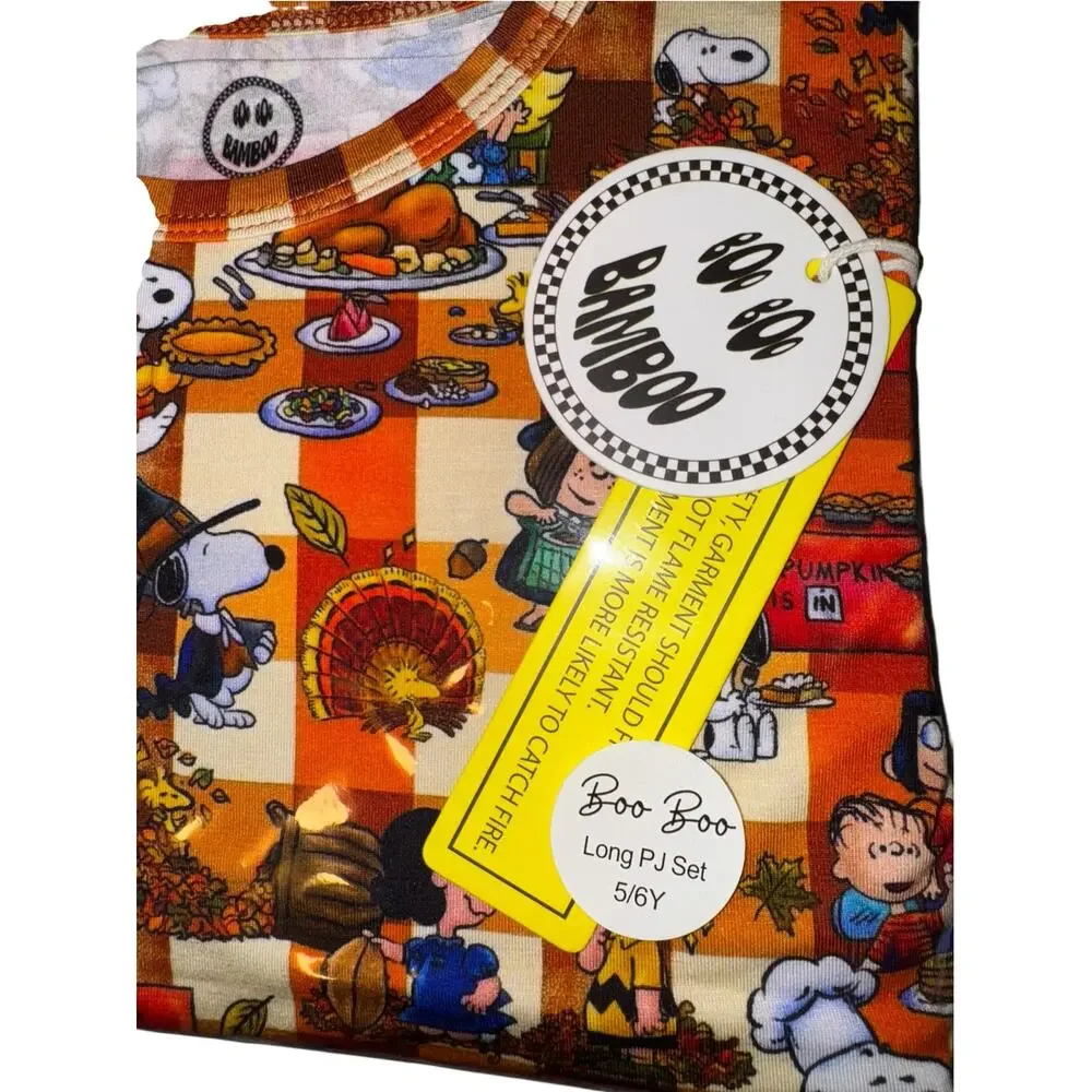 New Boo Boo Bamboo Peanuts Thanksgiving Bamboo Pajama Set Kids 5/6 Turkey Soft